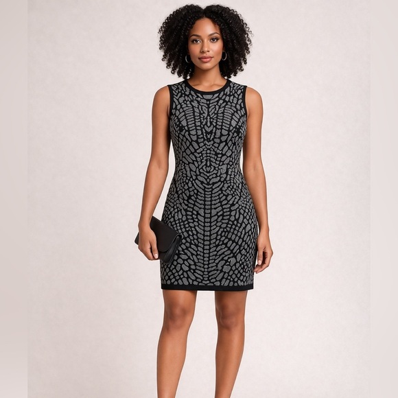 Carmen Marc Valvo Dresses & Skirts - CARMEN Marc Valvo Valentine Black & Gray Knit Dress with Cap sleeves Size Small
